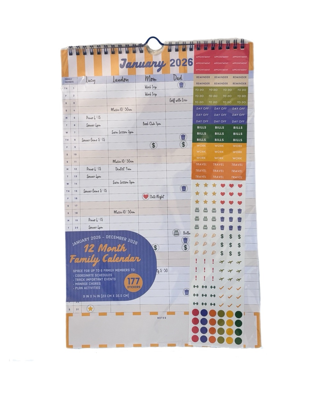 Pulsar Family Wall Calendar and Planner with 177 Stickers